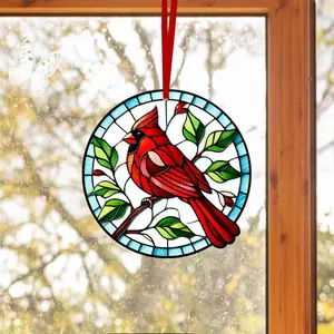Red Cardinal Acrylic Ornament, Christmas Window Decoration, Memorial Gift