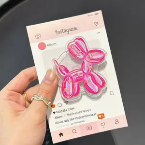 Cute Pink Brushstroke Balloon Dog Phone Grip Stand Magnetic Kickstand Holder, Coquette Heart Valentine Gift For Her Couples