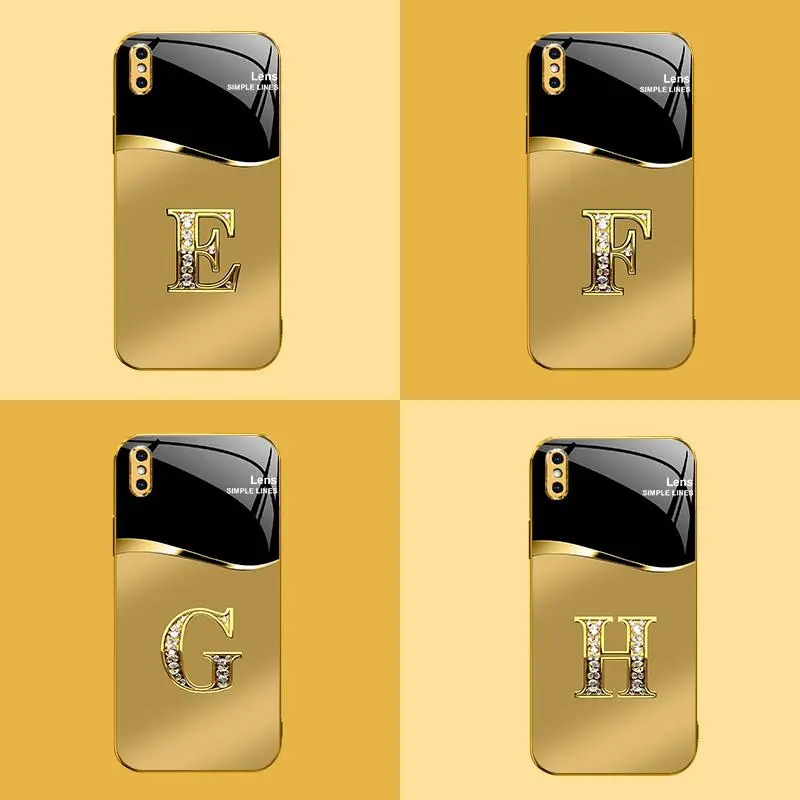 Suitable for [iPhone Xs Max] New high-end gold letter glass mobile phone case New business simple metal paint electroplating gold glass mobile phone case Affordable price Anti-drop and anti-fingerprint 995