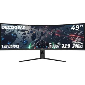 Deco Gear 49” Curved Super Ultrawide Dual QHD Monitor 5120×1440 240 Hz 1000R E-LED HDR Adaptive Sync HDMI 2.1 DisplayPort 1.4 PIP PBP Overdrive Gaming Workstation Display