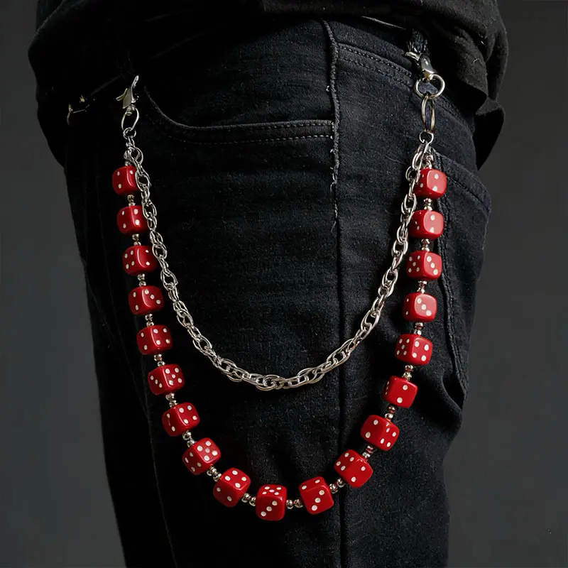 Unisex Double Layer Colorful Acrylic Dice Waist Chain, Hip Hop Punk Rock Novelty Jeans Pants Chain, Multi-use Cool Jewelry, Fashion Handbag Chain & Cycling Decor Accessories for Men Women