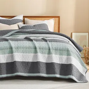 Litanika 3-Piece Quilt Set - Lightweight & Breathable Summer Bedspread (Sage Green/More Colors) Striped Bedding Set Microfiber Bedding Set