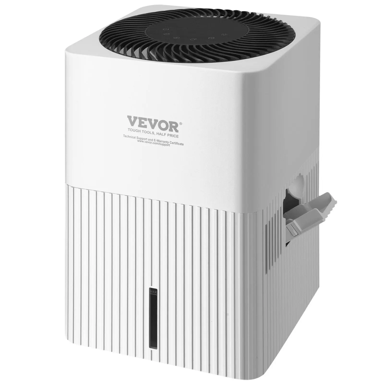 VEVOR Mist-Free Evaporative Humidifier, 3L 300 ml/h Cool Moisture Unit with Detachable Filter & Touchscreen UI, 4-Speeds, 1-12h Timer, 473.6 sqft Whole House Coverage, Great for Babies, Keeps Guitars/Wooden Floors Dry, Maintains Constant Humidity