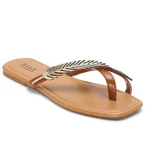 Women’s Square Toe Flip Flops Gold Leaf Summer Sandals