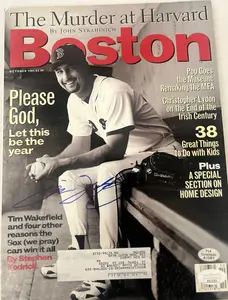 RED SOX LEGEND TIM WAKEFIELD SIGNED "BOSTON MAGAZINE" W/JSA   DECEASED