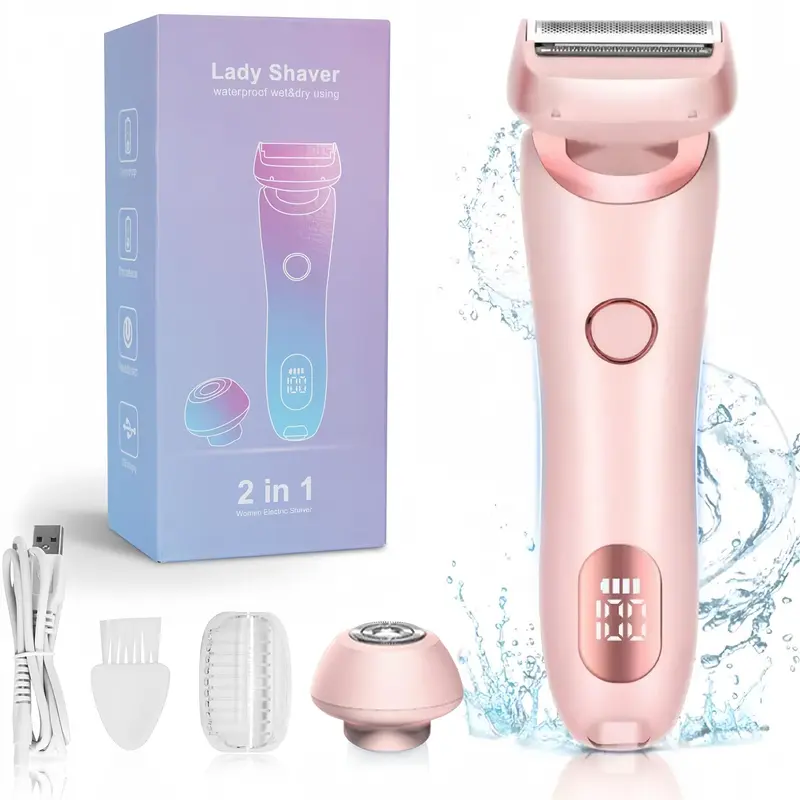 Electric Shaver for Women, 1 Set 2-in-1 Hair Removal Razor for Legs Underarm Face, Wet Dry Use Waterproof Shaver Rechargeable Bikini Trimmer with Detachable Head, Epilator Hair Remover