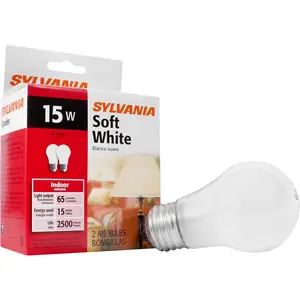 Sylvania Incandescent Appliance Light Bulb, 15W A15, Dimmable, Medium Base, 65 Lumens, Frosted, 2850K, Soft White - 2 Pack (10015)