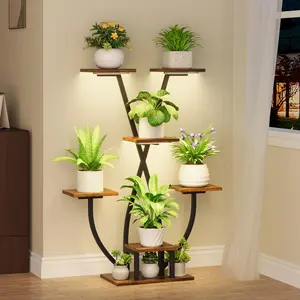 Plant Stand with Grow Light - 7 Tiered Corner Plant Stand for Multiple Plants, Metal Plant Shelf Indoor Display Rack Holder, Modern Flower Stand Garden Planter Hanging Planters