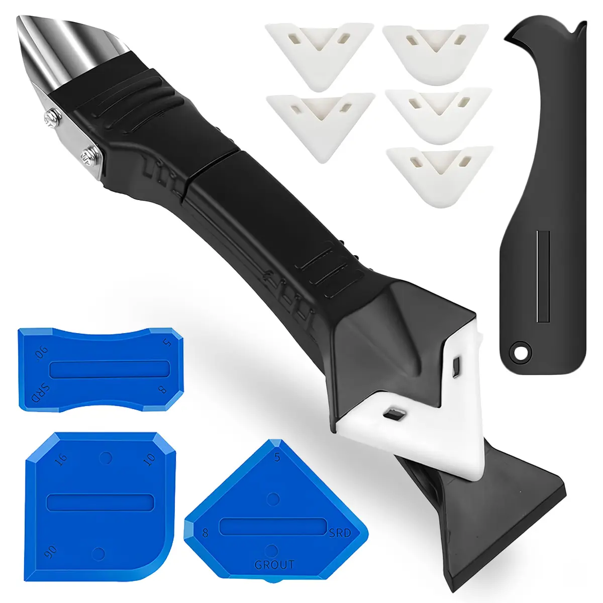 Silicone Caulking Tools – 3-in-1 Sealant Finishing, Grout & Caulk Remover, Angle Scraper for Bathroom, Kitchen, Floor, Window & Sink Joints
