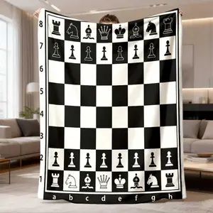 2026 New Arrival Flannel Blanket 1pc [1pcs Soft Flannel Blanket] Soft, Warm 1pc Chess Board Print Flannel Blanket Versatile Throw for Home, Office, Camping & Travel Perfect All-Season Gift with Checkered Design and Piece Illustra