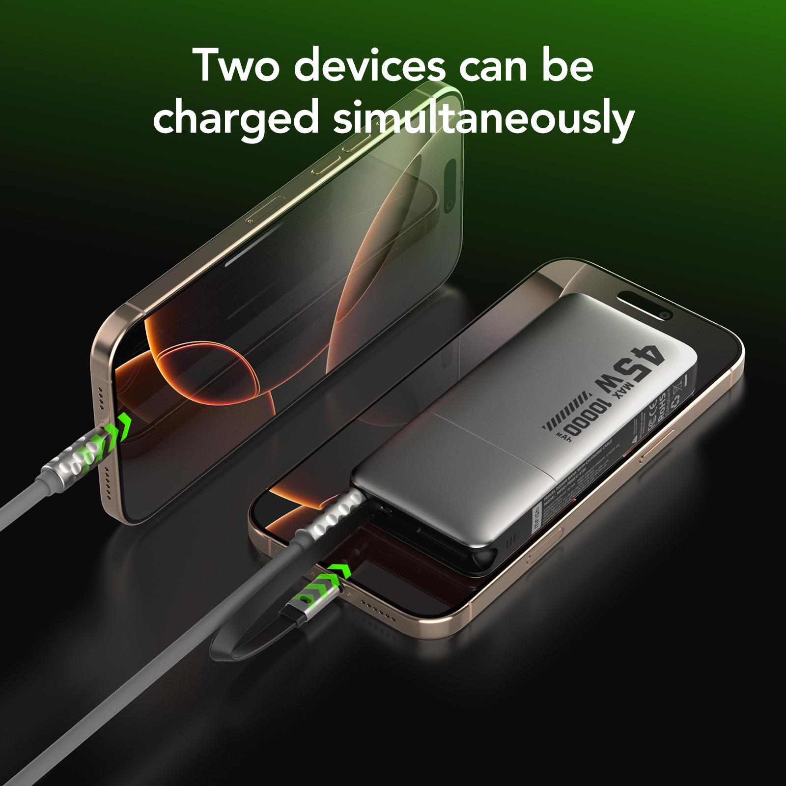 mfish Fast 45W 10000mAh Power Bank with Auto-Retractable Cable and Digital Display  for iPhone 16/15 Series, Galaxy, MacBook dealsforyoudays