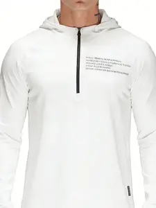 Men's Spring & Fall Hooded Sweatshirt, American Style Half-Zip Pullover, Long Sleeve Sport Jacket, Casual Fashion Outerwear