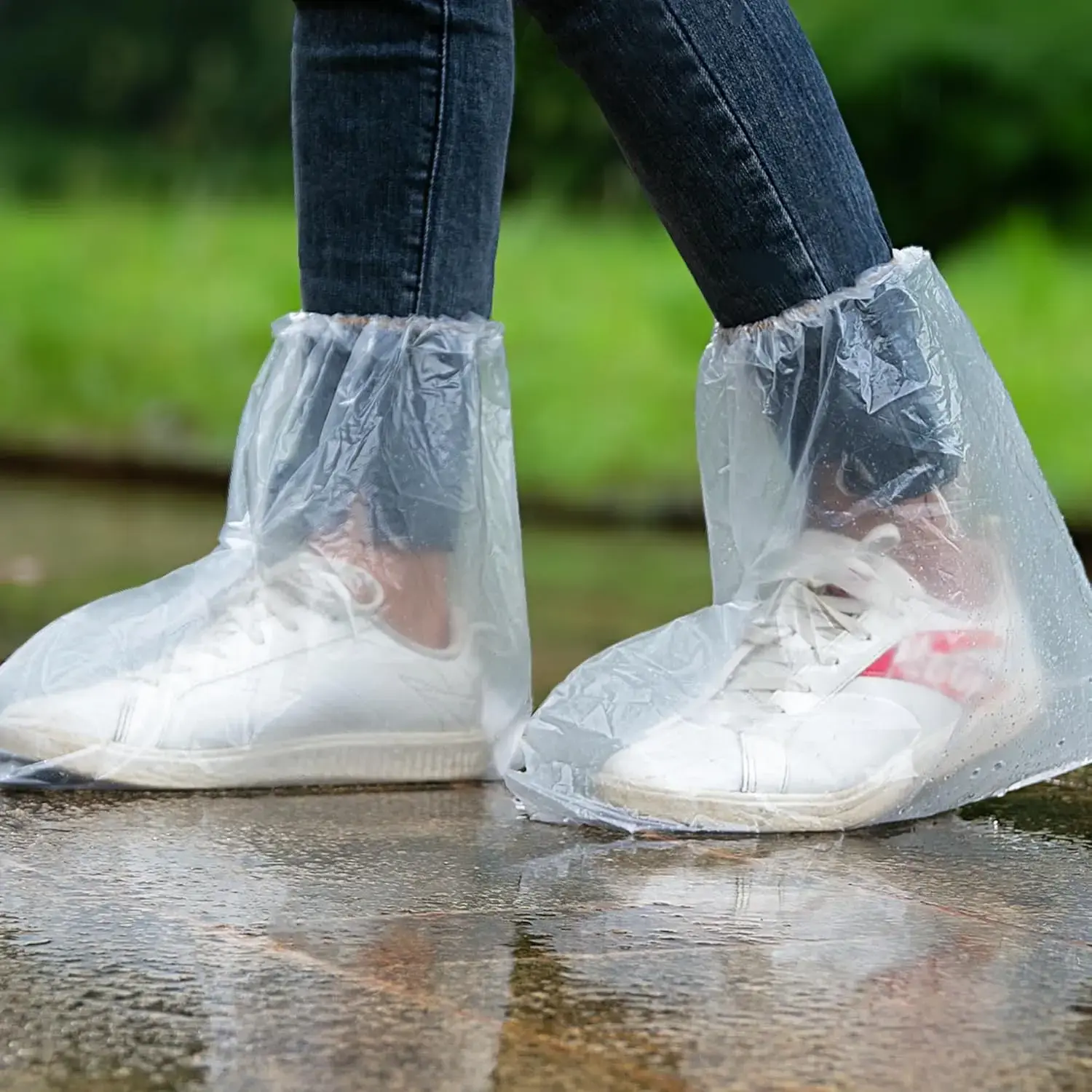 5 Pairs Disposable Waterproof Shoe Covers, Transparent Clear Material Plastic Rainproof Booties for Men and Women, Outdoor and Indoor Use Unisex