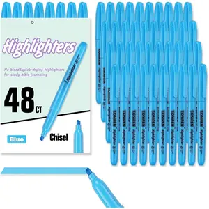 Highlighters Blue 48 Pack, Highlighters No Bleed-Bulk Chisel Tip Highlighter Markers Set for School,Office,Study,Journaling-Smear-Free,Quick Dry-Fluorescent Pens for Teachers Students