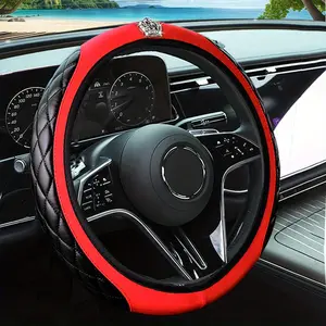 Car Carbon Fiber PU Leather Dual Color Stitching No Inner Ring Steering Wheel Cover, Stylish and Durable Automotive Accessories