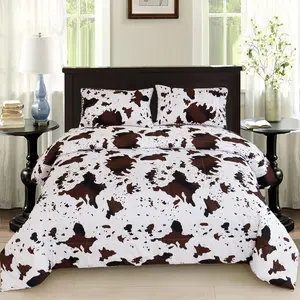 Size  Bedding Comforter Set, Brown White Cowhide Western Comforter Sets, Geometric Checkered Reversible Cowboy Quilt Set (Brown White, )
