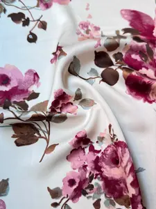 Ivory/Rose Floral Print Satin