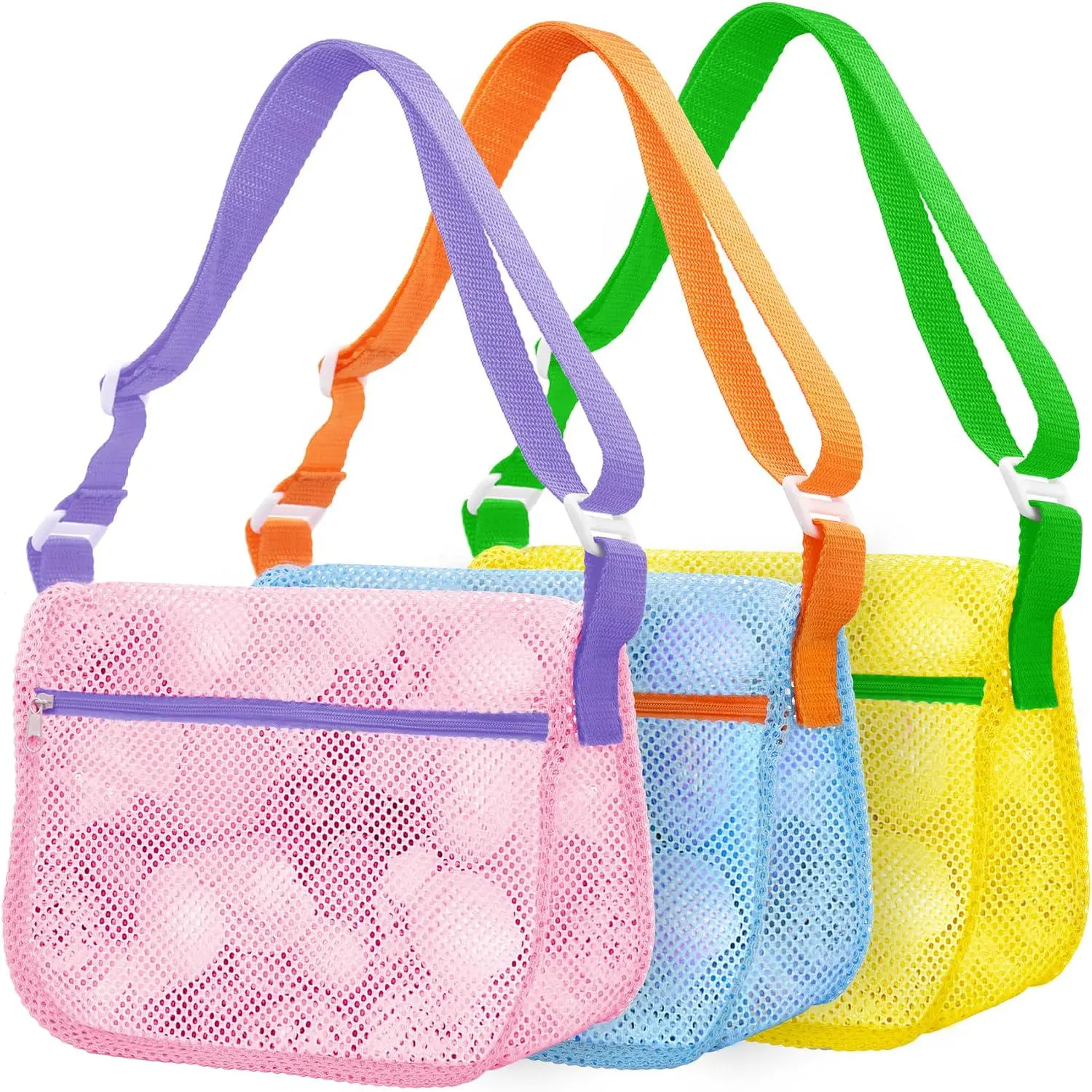  3 Pack Seashell Collecting Bags - Breathable Bag with Adjustable Strap | Outdoor Picnic & Seashell Collecting Storage Bag | Holiday & Beachside Essential