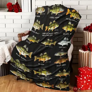 1Pc Realistic Freshwater Fish Species Chart Blanket - Soft Flannel All-Season Cozy Throw With Vibrant Fish Illustrations, Perfect For Cabin, Lodge, Or Home Decor - Unique Gift For Anglers, Fishing Blanket, Fishing Bed, Throw For Sofa