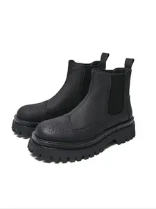 Men's New Height-Boosting Chelsea Boots, Thick Sole One-Step High Top Mid-Calf Slip-On, British Style Retro Versatile