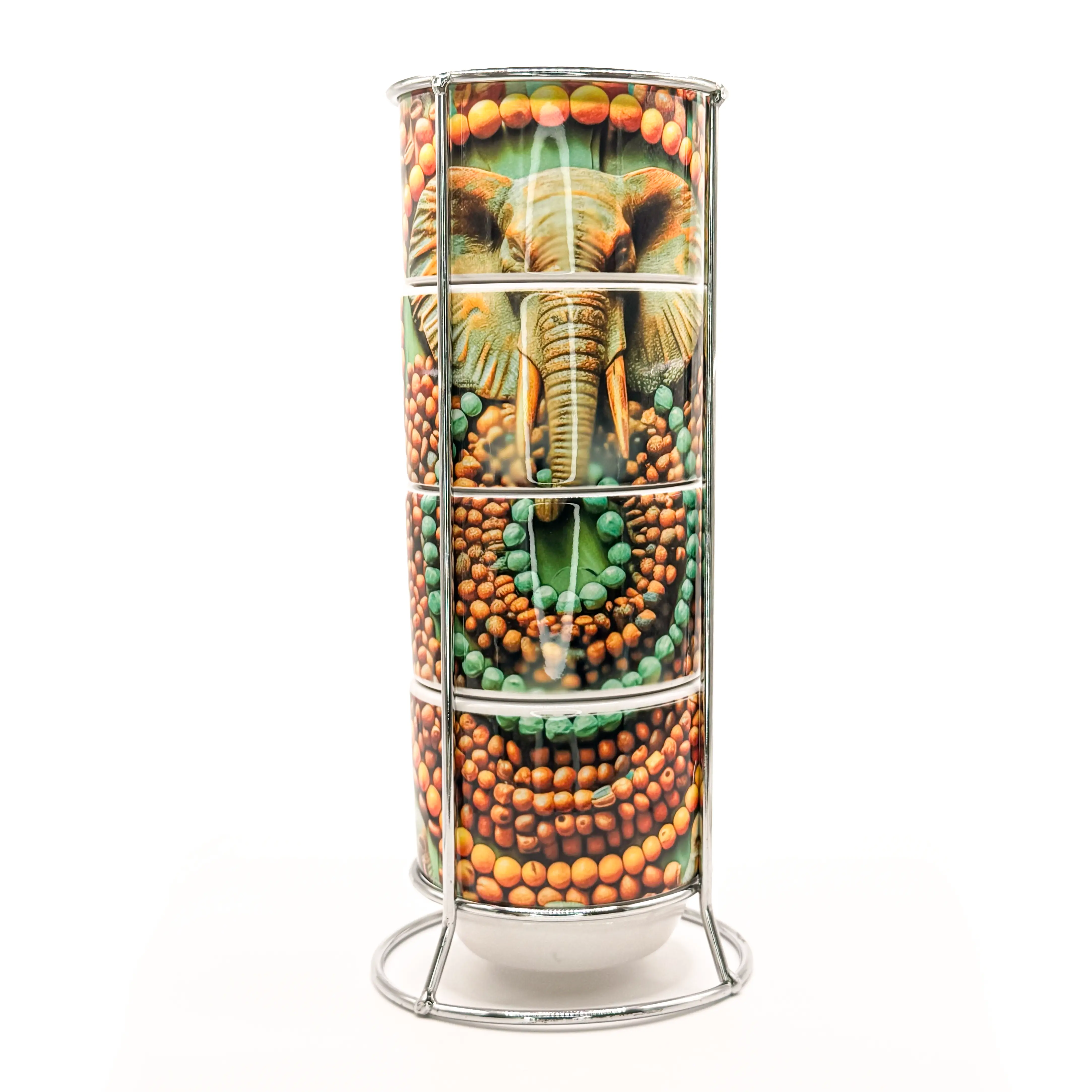 Orula Espresso Cup Set of 4 with Stand – Orunmila Yoruba Orisha Art | Afro-Cuban Spiritual Coffee Gift, Ifa Wisdom Stackable Mugs