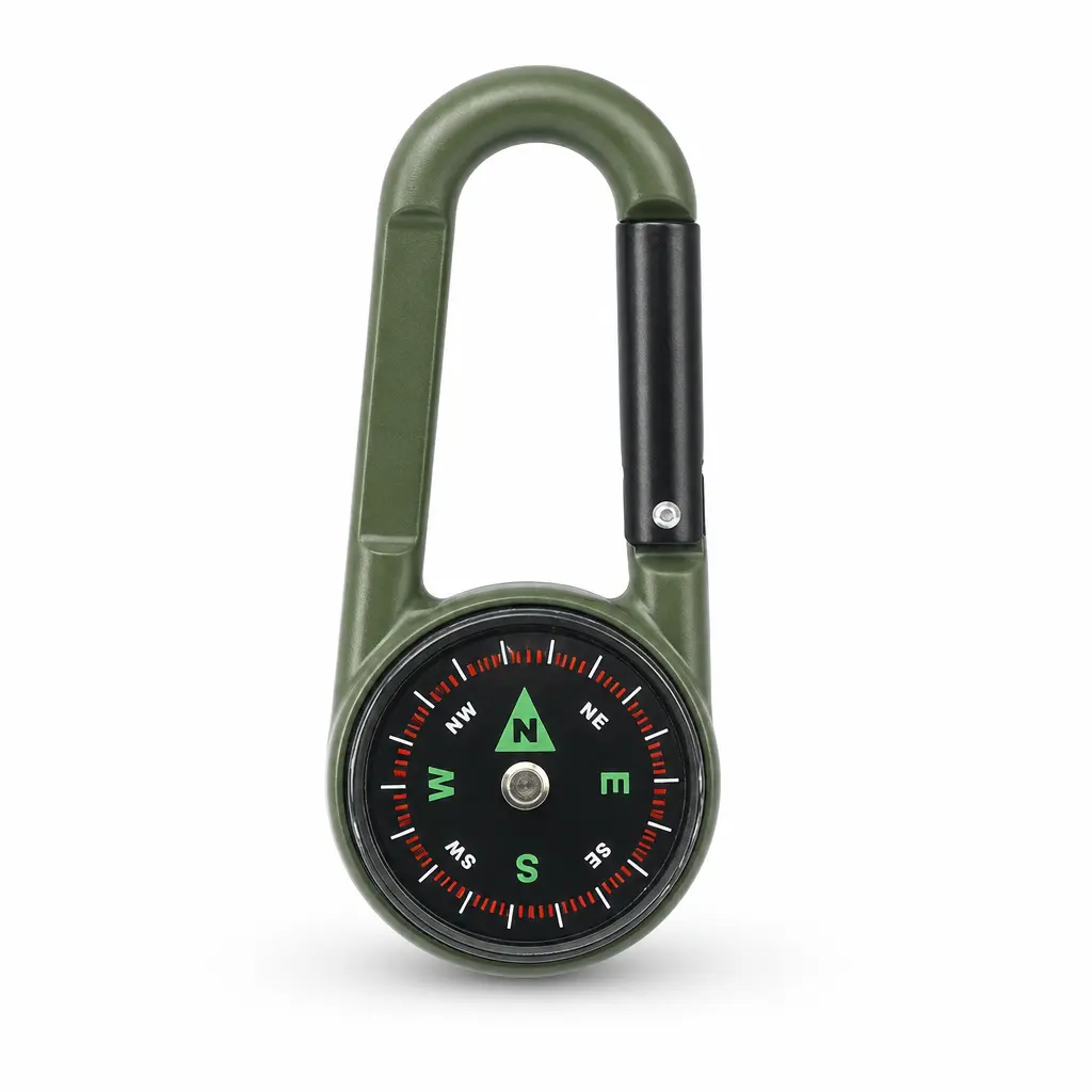 Tactical Carabiner Compass with Thermometer, 2-in-1 Dual-Sided Survival Navigation Gear, Heavy Duty Aluminum Alloy Pocket Compass for Hiking, Camping, Backpacking, Hunting