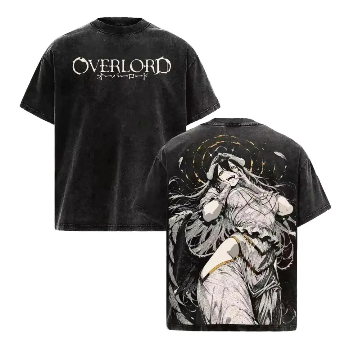 Overlord Albedo Succubus Vintage Acid Wash Shirt Oversized Anime Graphic Tee Manga Merch