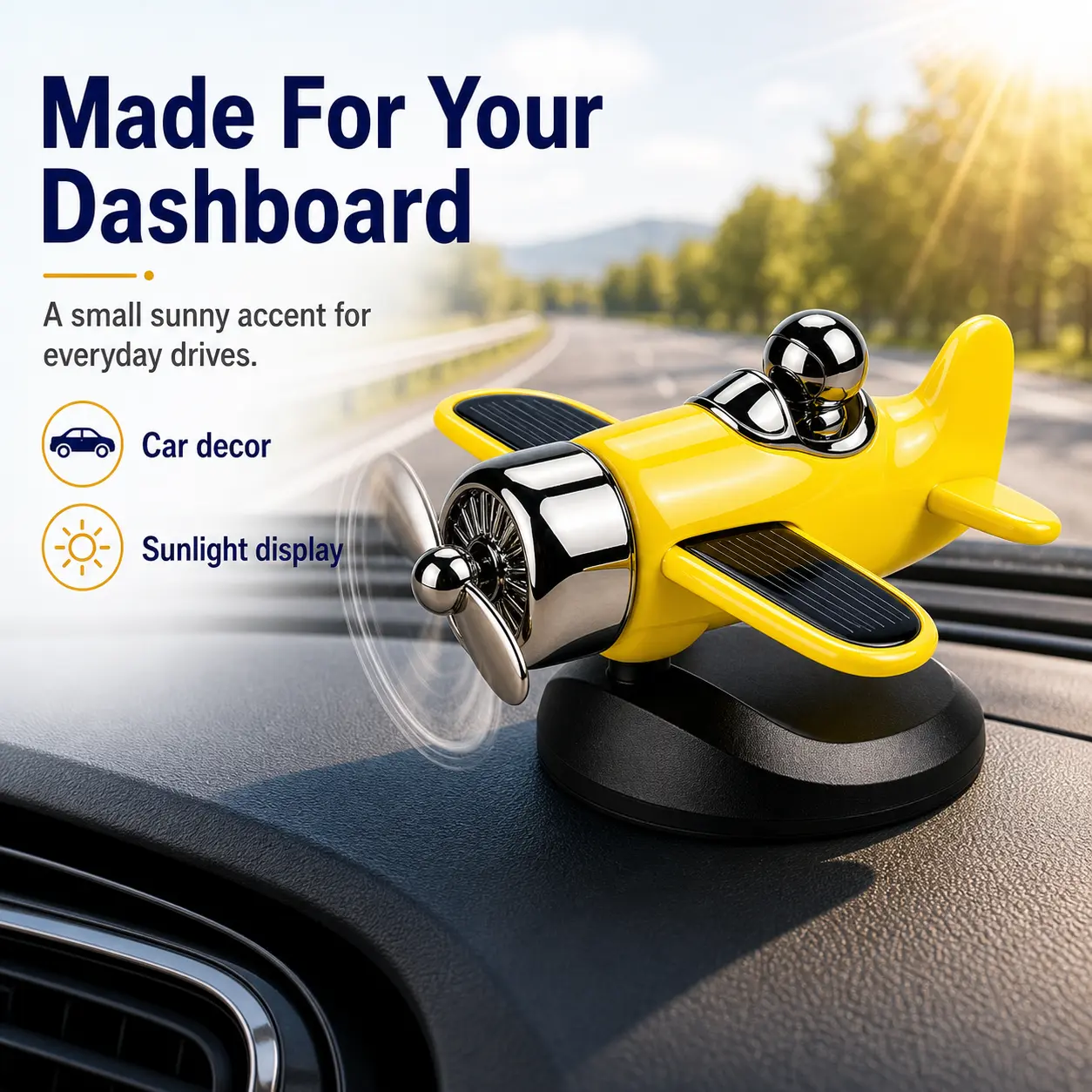 Solar Powered Airplane Car Dashboard Ornament, Light-activated spinning Rotates as car moves,Adds Driving Fun,Quiet Spinning Propeller Decor for Cars and Desks