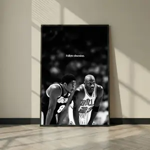 Follow Obsession Poster, Kobe Bryant vs Michael Jordan Photo Print, Lakers Bulls Legends Black & White Wall Art, Gym Decor Motivation Gift