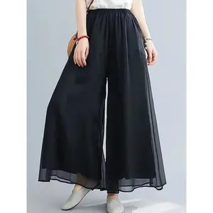 Plus Size's Elegant Double-Layered Loose Fit Chiffon Pants for Dance Training