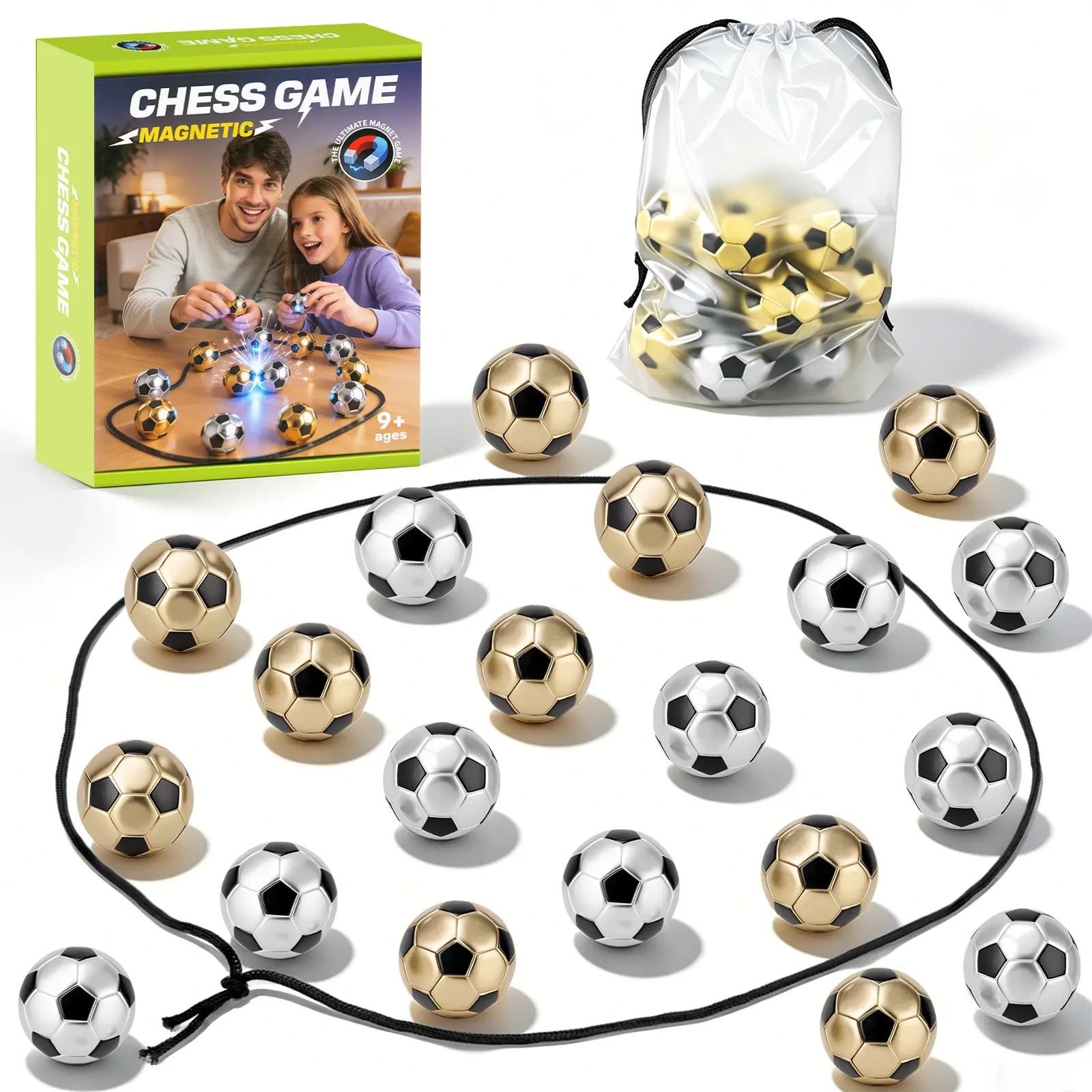 Magnetic Soccer Chess Game for Kids, Teens & Adults – Fast-Paced Strategy Board Game for Family Game Night, Party & Classroom | Portable Indoor Travel Tabletop Game | Birthday Gift for Boys Girls Soccer Fans | 20 Magnets, Rope & Travel Bag | Ages 8+