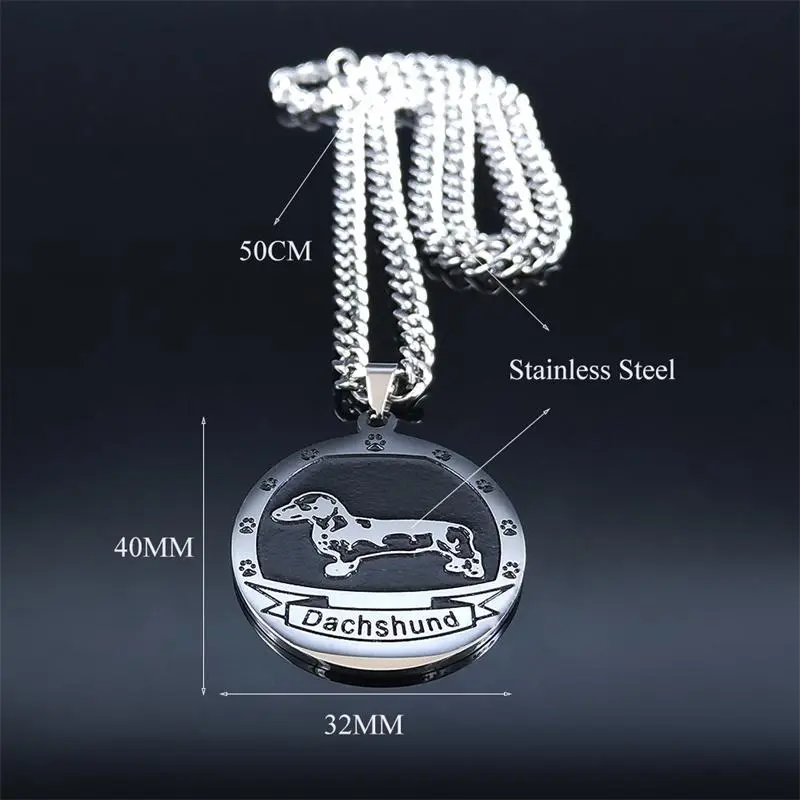 Dachshund Stainless Steel Dog Pendant Necklace Women/Men Black Enamel Paw Silver Color Necklaces Jewelry gargantilla N7599S06