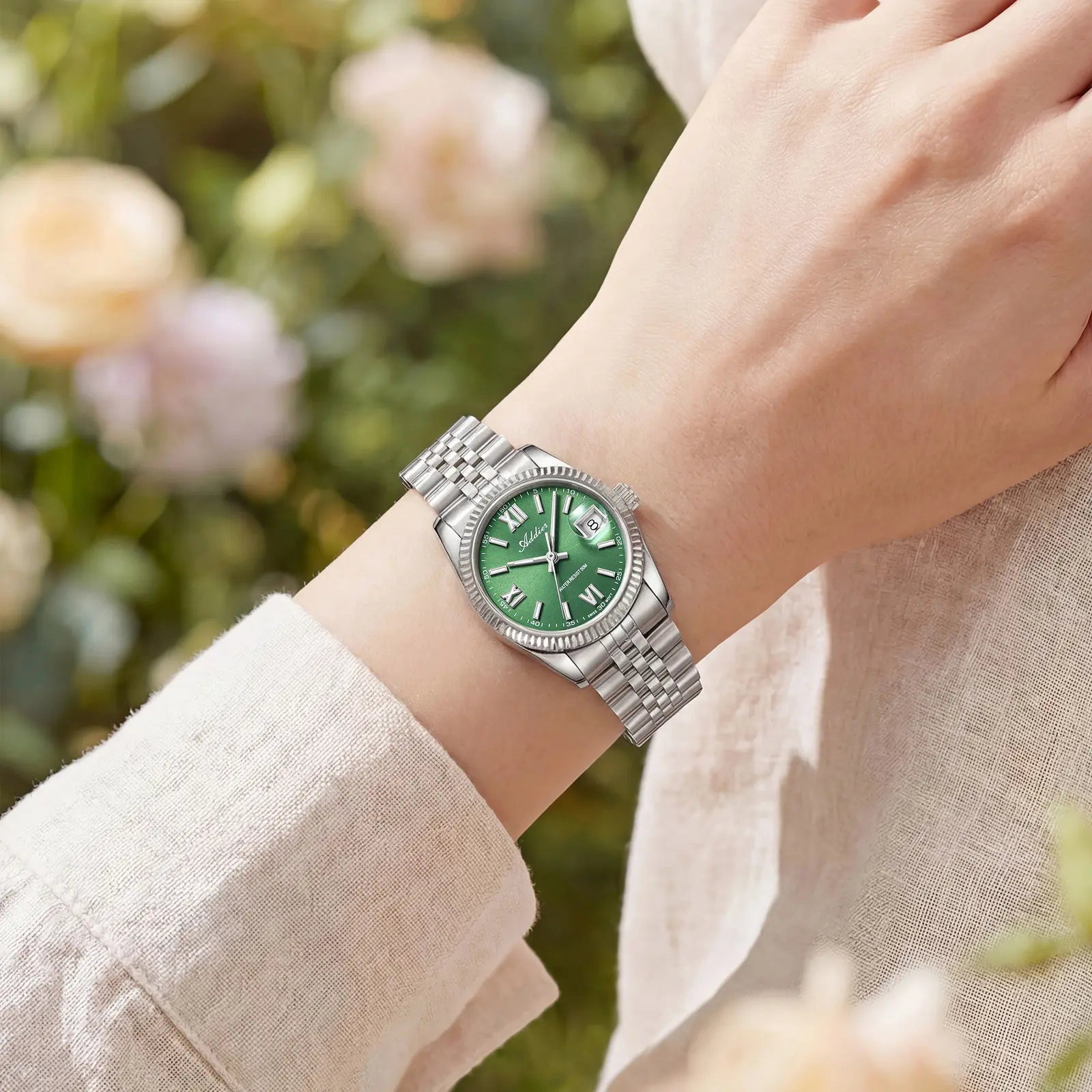 ADDIES Luxury Women's Watch 28mm, Sapphire Crystal, 316L Stainless Steel Bracelet, Elegant Quartz Wristwatch, 50M Waterproof Fashion Ladies Watch