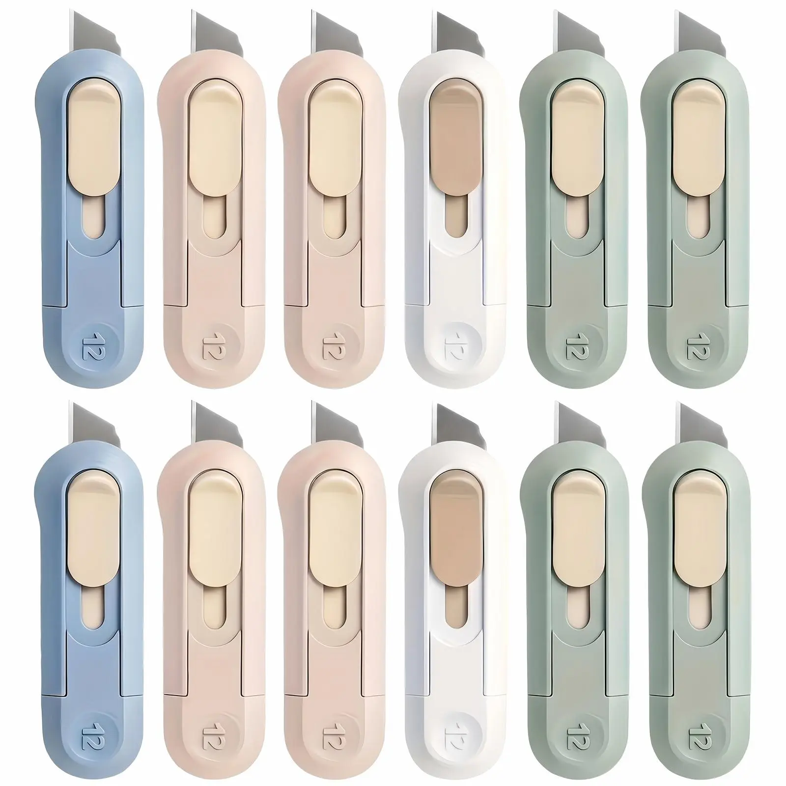 12pcs Carbon Steel Retractable Utility Knife - Mini Portable Office Cutting Tool Gadget with Safety Lock, Ergonomic Grip, Envelope Opener, Kids Safe for Home Crafts, Scrapbooking