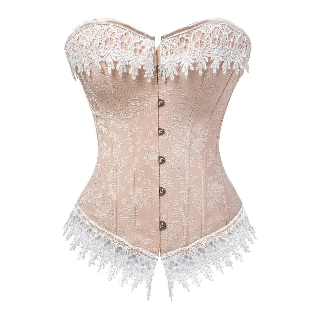 Corset Top Bustier Lingerie for Women Flower Sexy Lace up Burlesque Vintage Halloween Renissance Floral Victorian Plus Size Costume Outfits Pink