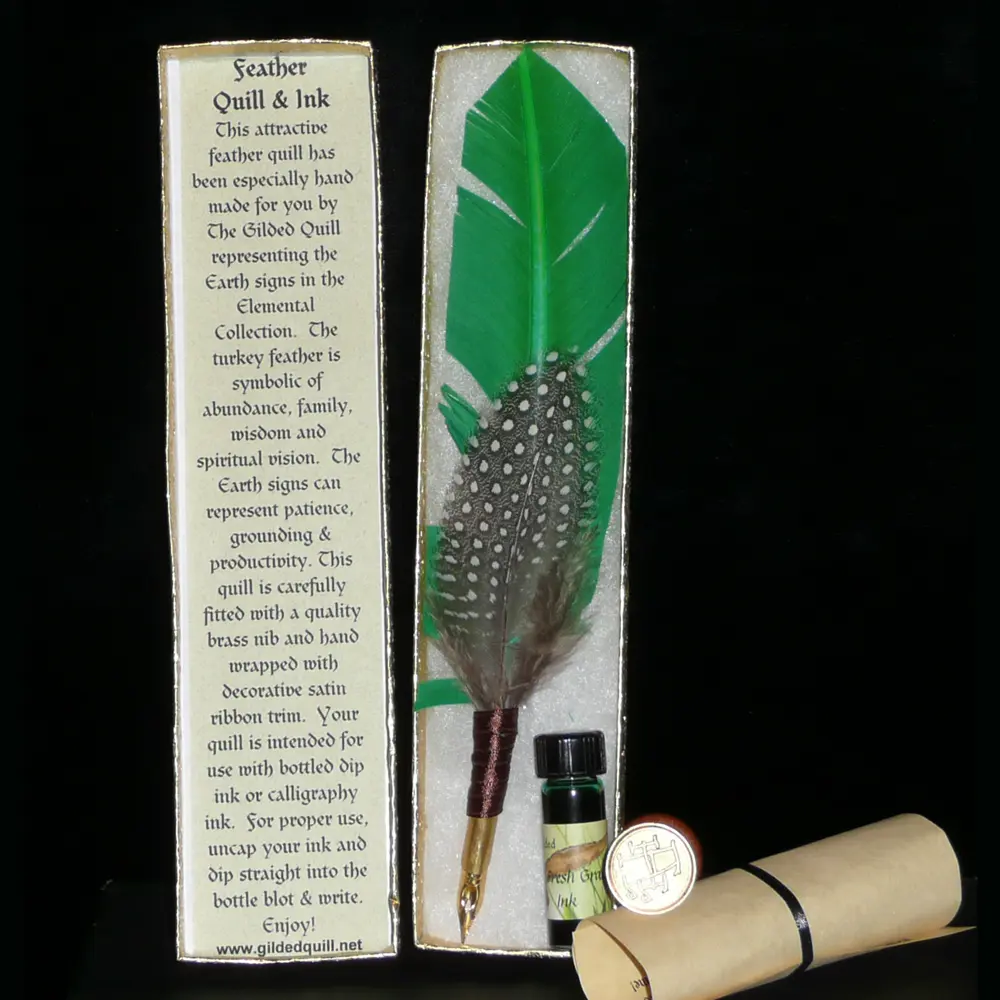 GREEN EARTH QUILL Pen Elemental Ink Set, Dip Pen, Includes Green Ink, Compact Design, Ideal for Writing and Drawing