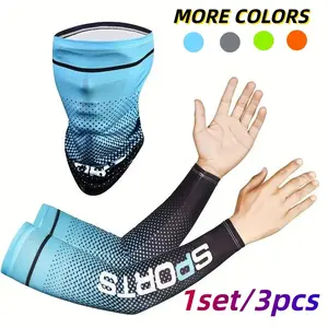 3-Piece Ice Sleeve Gradient Summer Sun Protection Set, UV Blocking Mesh Fabric, Multiple Colors, Outdoor Sports, Cycling, Fishing Accessories