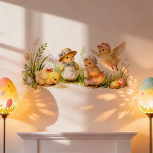 A (30*60cm) Easter little yellow chicken and Easter egg wall sticker to decorate festival home, living room, corridor, bedroom and bathroom background wall, M20855