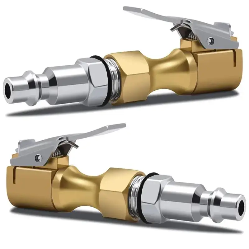 Brass Car Tire Air Chuck, Closed Flow Tire Chuck, Heavy Duty Lock On Tire Chuck with Clip for Inflator Gauge Compressor Accessories