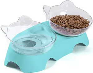 Cat Food Bowls Elevated Tilted, Anti Vomiting Orthopedic Kitty Bowls for Puppy and Bunny, Indoor Cats.