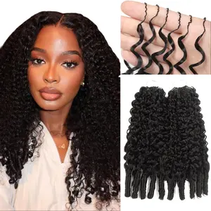 Women's Black Remy Human Hair Feather Crochet Hair Weave Extensions, 50 Strands 60g Pre-Separated Knotless Burmese Spiral Curls, Lightweight Pieces, Wig Cap Compatible