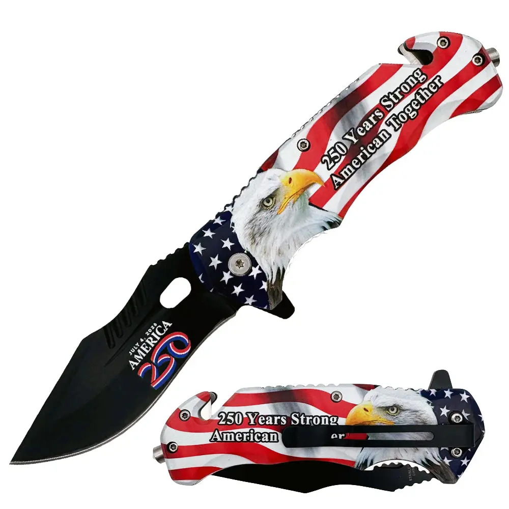 US 2916-2 4.75" USA 250 Eagle Rescue Knife Multifunctional Fruit with Belt Cutter, Glass Breaker, Belt Clip, Survival Supplies, Outdoor Survival Tools, Multifunctional Equipment