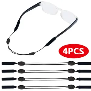 4pcs Adjustable Sunglasses Lanyards - Cool Classic Black Glasses Straps, Comfortable Practical Fixers for Outdoor Sports Eyewear