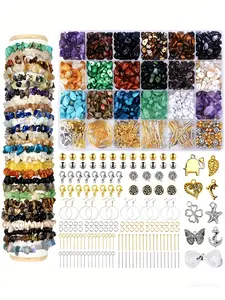 DIY Lucky Gemstone Bead Jewelry Making Kit, Glass Beads, Strand Charms, Perfect for Bracelets Necklaces, Includes Large Storage Box, Elastic Cord