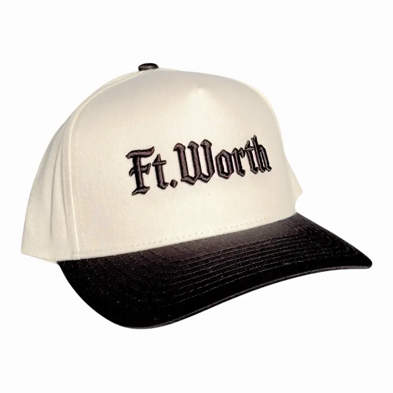 Ft. Worth Vintage Puff Embroidery Hat Black with Cream black Bill