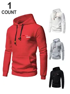 Men's Waffle Knit Hoodie with Paris Letter Print, Casual Long Sleeve Drawstring Pocket Sweatshirt, Fall & Winter Daily Commute Wear
