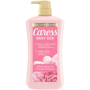 Caress Body Wash for Women, Daily Silk White Peach & Orange Blossom for All Skin 30 fl oz