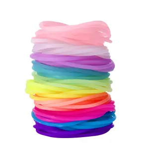 F-HBL02  120 Pieces Silicone Jelly Bracelets Rainbow Glow Neon Stretchable 80s Gel Gummy Rubber Bracelets Hair Ties for Adults, Women, Kids, Girl (10 Colors)