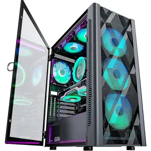 ATX PC Case Pre-Install 6 PWM ARGB Fans, Polygonal Mesh  Gaming Case, Opening Tempered Glass Side Panel Mid-Tower Case, USB 3.0 x 2, Black, NN8
