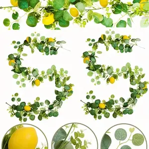 Artificial Lemon Garland with Eucalyptus Leaves, Bright Plastic Hanging Vine, Home Decor, Porch, Wall, Fireplace, Wedding, Garden